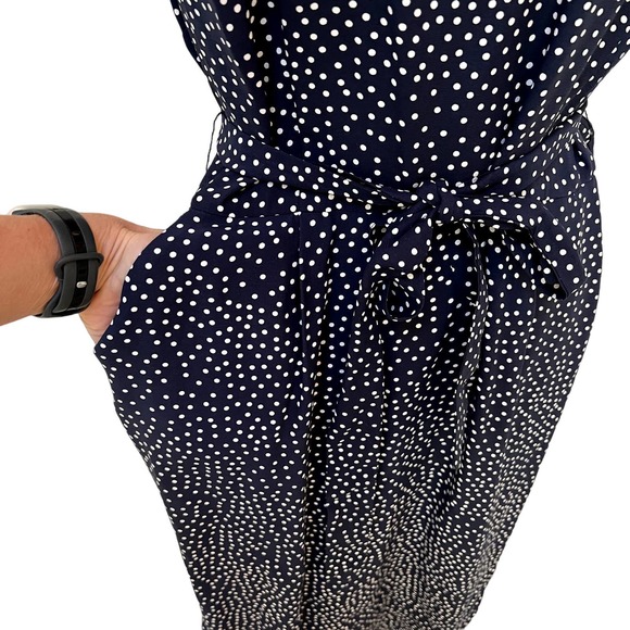 Boden Camille Blue Dot Tie Waist Sleeveless Midi Dress Size 8 10 Medium - Picture 3 of 7